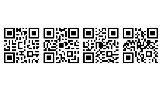four qr codes on white background code quick response matrix barcode scannable digital data information storage black vector graphic symbol technology