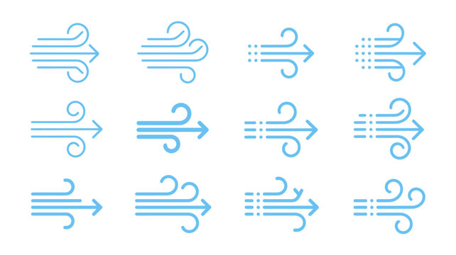 wind direction icons flat blue symbol weather forecast vector graphic design pattern meteorology climate airflow currents navigation orientation simple minimalist illustration