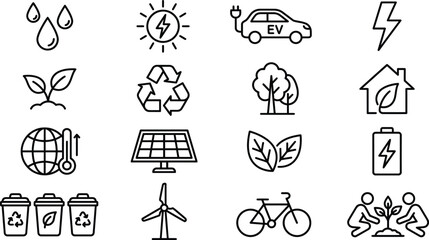Ecology and green energy line icons set sustainable development, recycling, eco friendly symbols © Rahima
