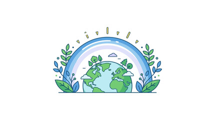 Fototapeta premium Eco-friendly Planet Earth with Rainbow and Greenery Illustration