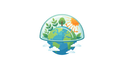 Eco-friendly Planet Earth under a Protective Dome, Sustainable Environment Concept © sumi yati