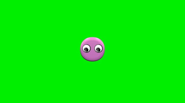 Cute pink 3d period punctuation mark full stop cartoon character with big eyes on green screen background chroma key for educational video overlay.