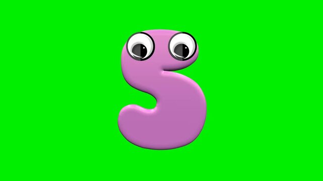 Cute pink 3d number cartoon character collection with big eyes on green screen background chroma key for educational kids video.