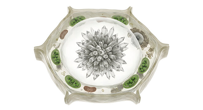 Detailed 3D Render of a Plant Mesophyll Cell Cross-Section with a Central Druse Crystal