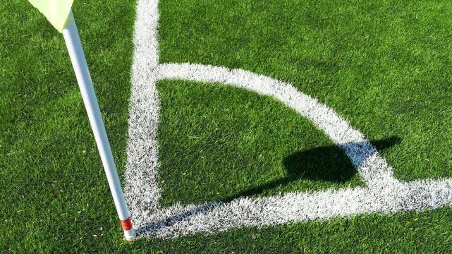 Corner arc marking and flag on soccer pitch