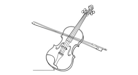 Violin and Bow Line Art Drawing - Classical Music Instrument Sketch © Ipung