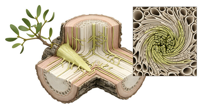 Scientific 3D Visualization of Parasitic Mistletoe Haustorium Inside Host Plant Xylem