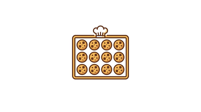 Freshly Baked Chocolate Chip Cookies on Baking Sheet with Chef Hat Icon