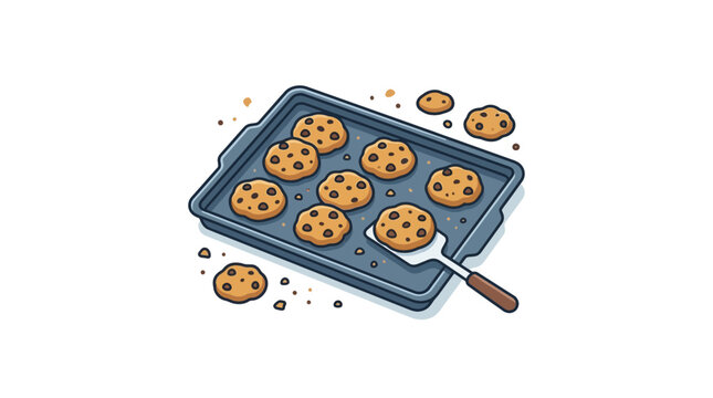 Freshly Baked Chocolate Chip Cookies on Baking Sheet with Spatula