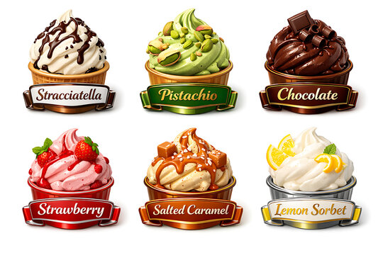 Ice Cream Flavors Stracciatella Pistachio Chocolate Strawberry Salted Caramel Lemon Sorbet
