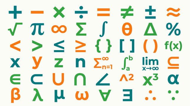 Mathematical symbols and Greek alphabet characters.