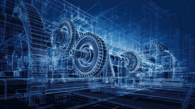 Engineering blueprint technical mastery and problem solving focus on industrial development theme dynamic Fusion illuminated architecture studio backdrop. 