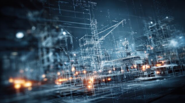 Engineering blueprint technical mastery and problem solving focus on industrial development theme dynamic Fusion illuminated architecture studio backdrop. 