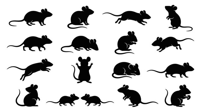 Collection of various mouse silhouettes on white background.
