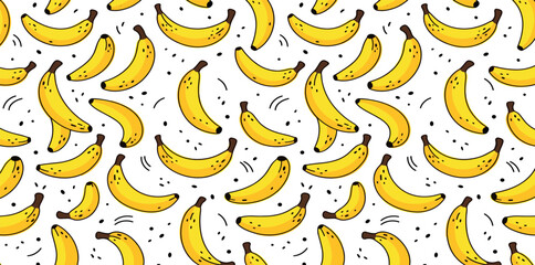 Cute Banana Seamless Pattern Vector Design with Hand Drawn Yellow Bananas and Doodle Confetti Dots Lines on White Background Fruit Wallpaper © MdSohanurRahman