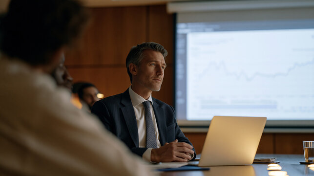 A geopolitical threat intelligence briefer presents nation state hacking attribution findings to senior defense contractors in a windowless secure conference room where redacted