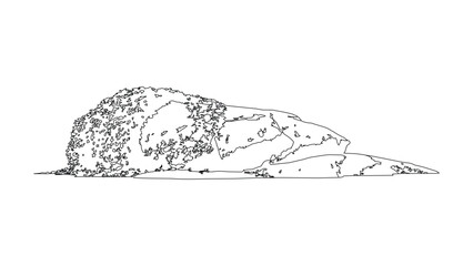 Detailed black line drawing of a weathered stone formation on a transparent background. © Sara Studio