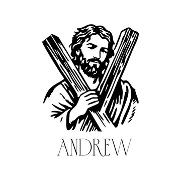 Saint Andrew Apostle Illustration, Hand Drawn Christian Disciple Portrait