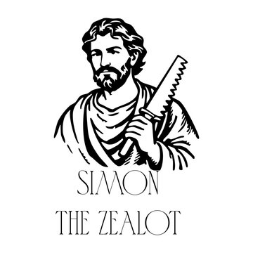 Saint Simon the Zealot Illustration, Hand Drawn Christian Apostle Portrait