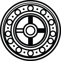 Obraz premium Black and white circular geometric symbol with cross and concentric circles abstract