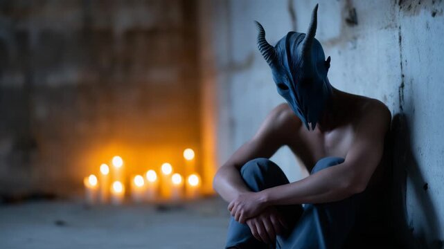 Faceless demon with twisted limbs hiding in the shadows of a decayed haunted mansion, glowing candles flickering. faceless demon horror, faceless haunted house