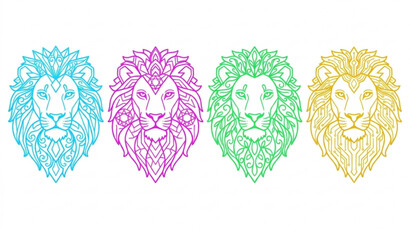 Minimal neon outline lion head ornament vector collection for artistic design © MDMinarul