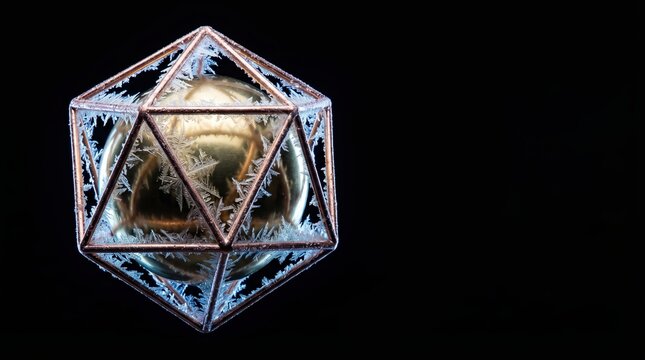 Futuristic Frozen Quantum Core With Ice Crystals And Golden Sphere