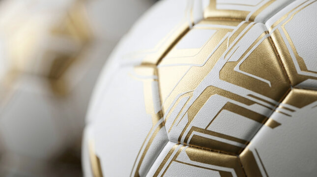 Macro texture of premium soccer ball with gold patterns