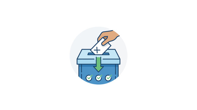 Hand casting vote into ballot box, election concept, democratic process illustration