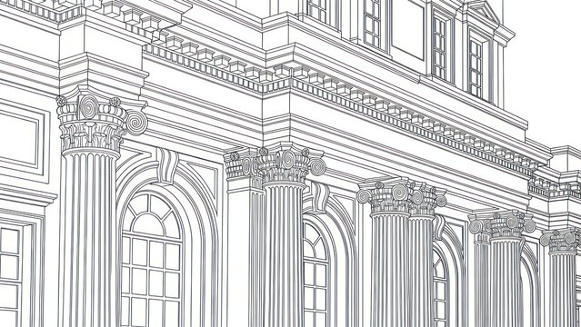 Architectural Detail of a Classical Building Facade with Columns and Arches.