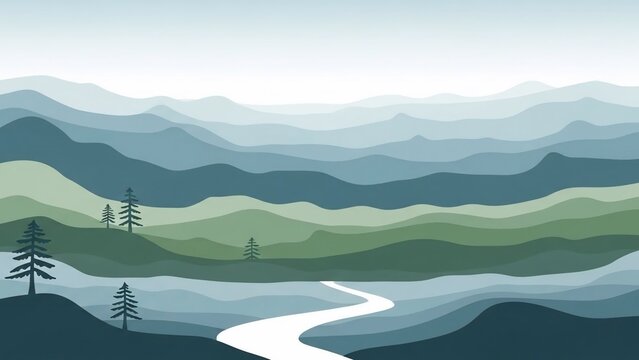 Serene mountain landscape with winding river.