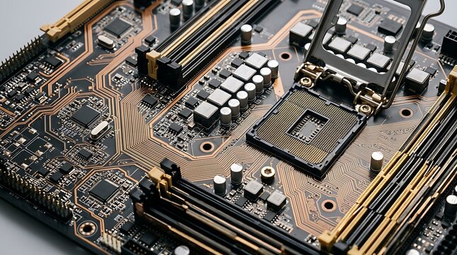 Closeup of computer motherboard.