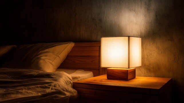 Soft Glow of a Stylish Bedside Lamp Illuminating a Cozy Bedroom With Warm Light and Leisurely Atmosphere in the Evening or Night Time