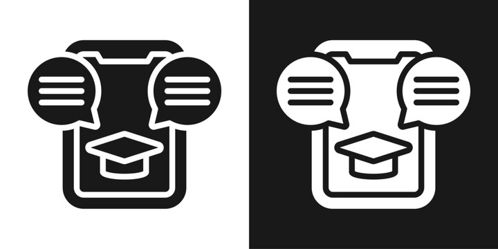 Learning Chat Icon In Black And White Glyph Style