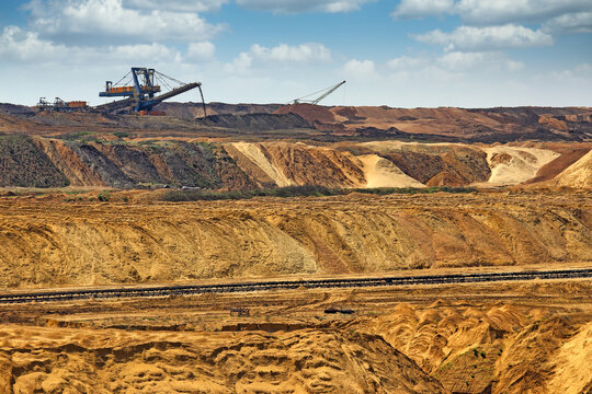 Open Pit Coal Mine in Kostolac Serbia with Excavator and Conveyor Belt