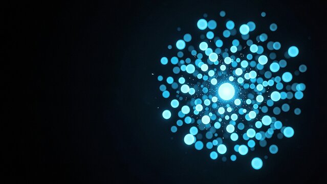 Electric blue spheres radiating energy in deep dark space visualization