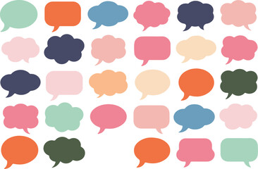 Fototapeta premium Colorful collection of speech and thought bubble shapes in various forms and pastel shades on transparent background.