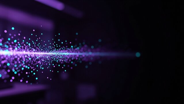 Ethereal glowing particle stream visualizing complex digital data flow