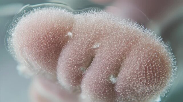 Extreme Close-up of a Soft, Fluffy Cat Paw Submerged in Clear Water with Tiny Bubbles Adhering to Fur, Slow Motion, Representing Comfort, Gentleness, and Tranquility
