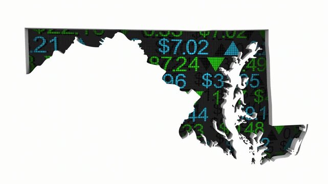 Maryland MD State Map Stock Market 401K Investment Pension Financial Outlook 3d Animation