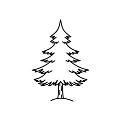 Obraz premium Simple black and white line drawing of a stylized evergreen pine tree standing on a small mound.