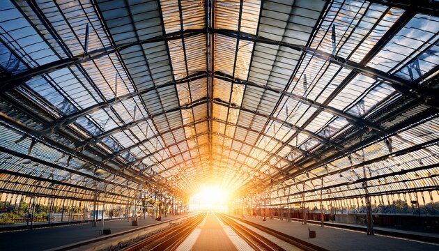 sunlight through train station glass ceiling