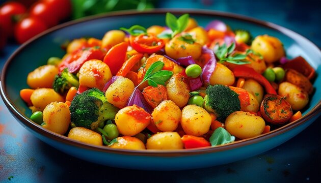 delicious roasted gnocchi with vibrant vegetables and herbs a beautiful and colorful dish perfect for dinner enjoy this healthy meal anytime easy to prepare and very satisfying ai