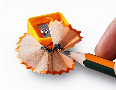 sharpening a pencil with a pencil sharpener isolated on white or transparent background