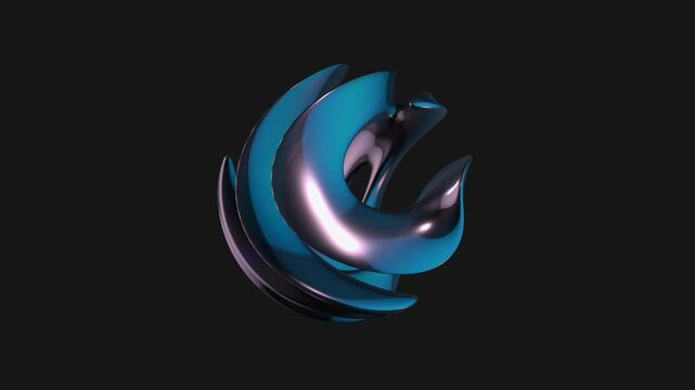 A drag and drop 3D dark chrome style electric shape with alpha that spins on a loop.

