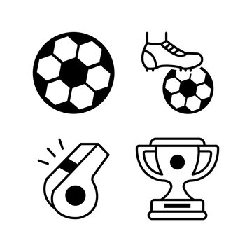 Soccer Icons Set Vector Collection with Ball Trophy Whistle and Football Boot