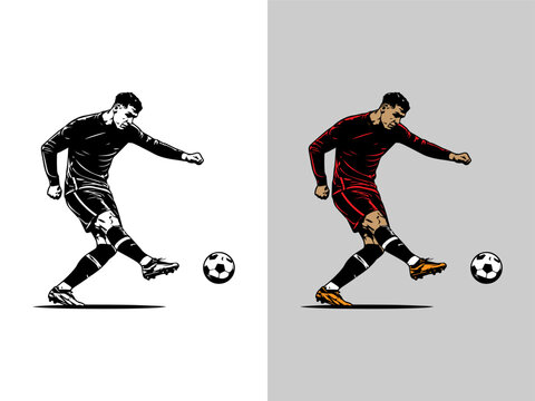 Soccer Player Kicking Ball Silhouette Vector Illustration in Dynamic Action Pose