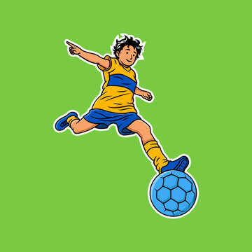 Cartoon Soccer Player Dribbling Ball Vector Illustration for Kids Sports Design