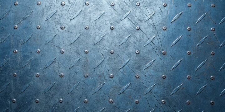 blue diamond plate steel texture with rivets industrial metal background