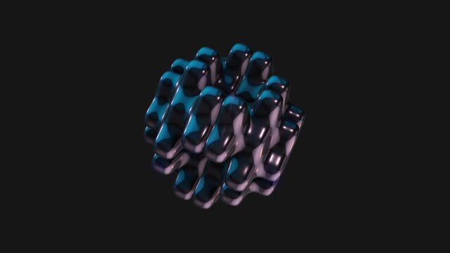 A drag and drop 3D dark chrome style electric shape with alpha that spins on a loop.
